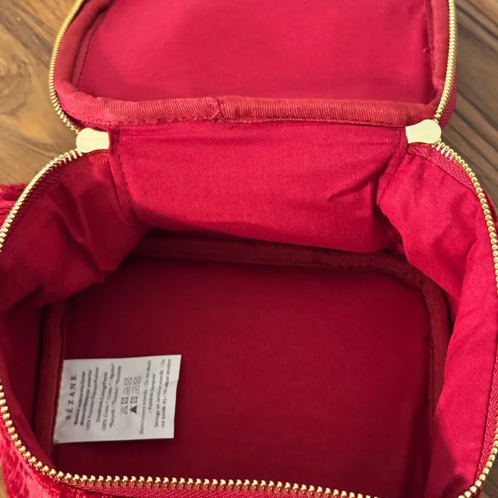 Sezane Lifestyle Crimson Velvet Vanity Case with Tassel and soft handle